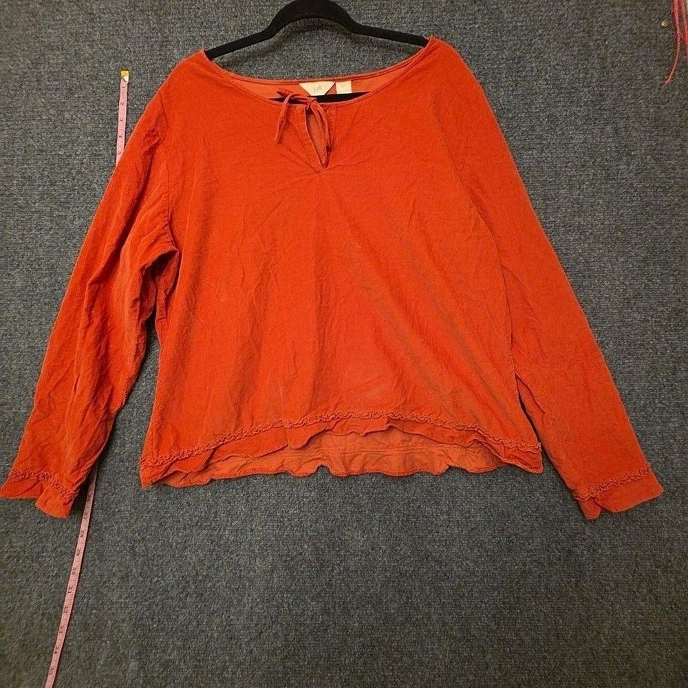 J. Jill Shirt Womens XL Tall Orange Scoop Neck Tie Hem Ruffle Tunic Top